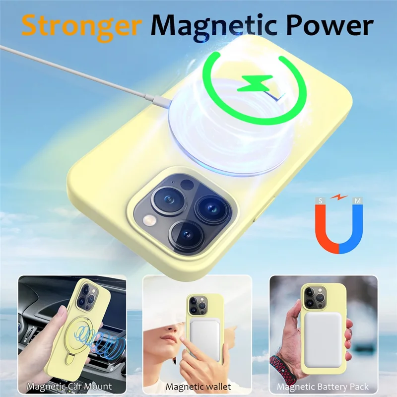 For iPhone 15 Pro Magnetic Case Ring Kickstand Anti-drop Phone Cover - Yellow