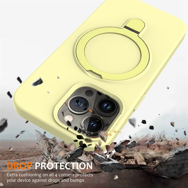 For iPhone 15 Pro Magnetic Case Ring Kickstand Anti-drop Phone Cover - Yellow