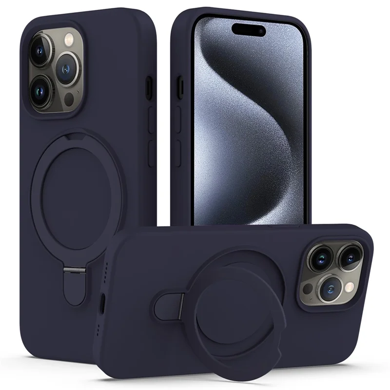 For iPhone 15 Pro Magnetic Case Ring Kickstand Anti-drop Phone Cover - Midnight Blue