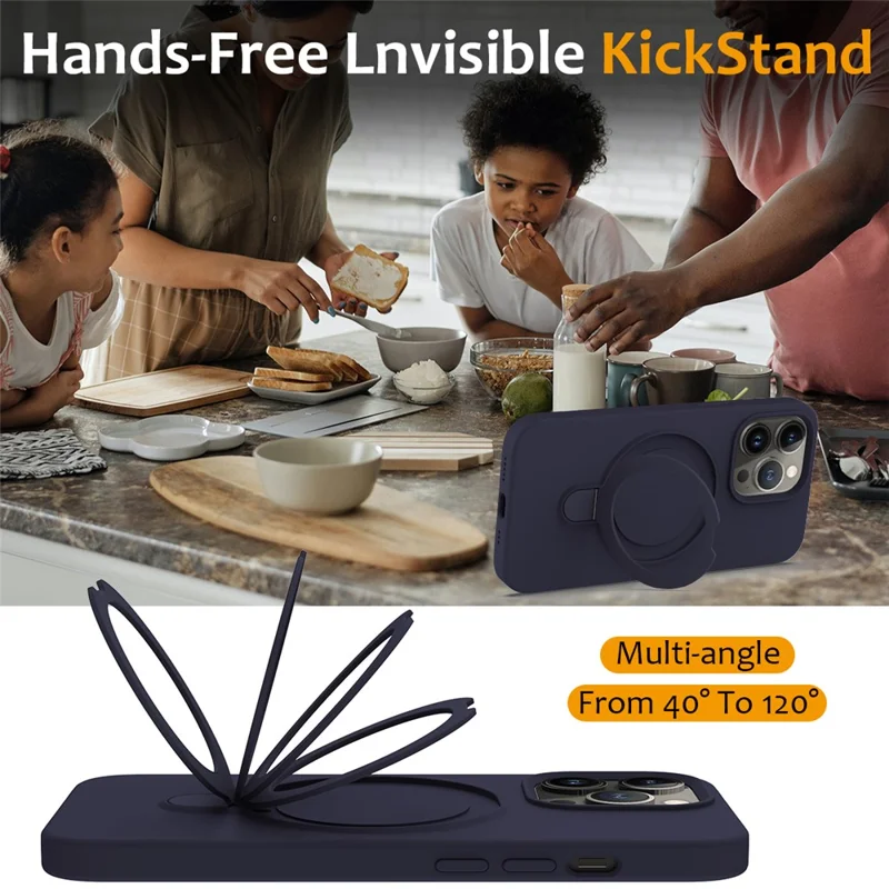 For iPhone 15 Pro Magnetic Case Ring Kickstand Anti-drop Phone Cover - Midnight Blue