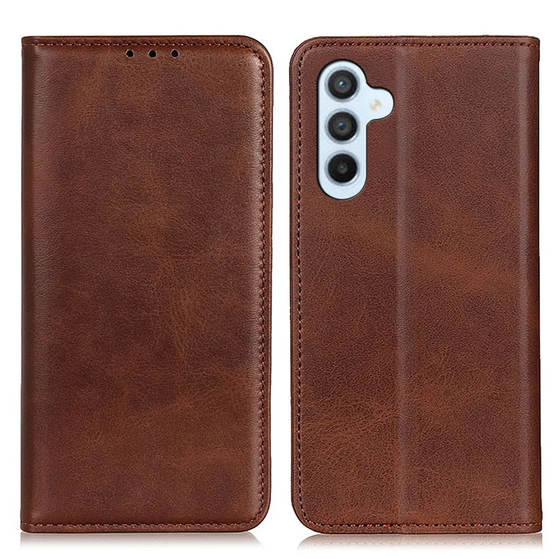 For Samsung Galaxy A35 5G Split Leather Wallet Case Full Body Protective Phone Cover - Coffee