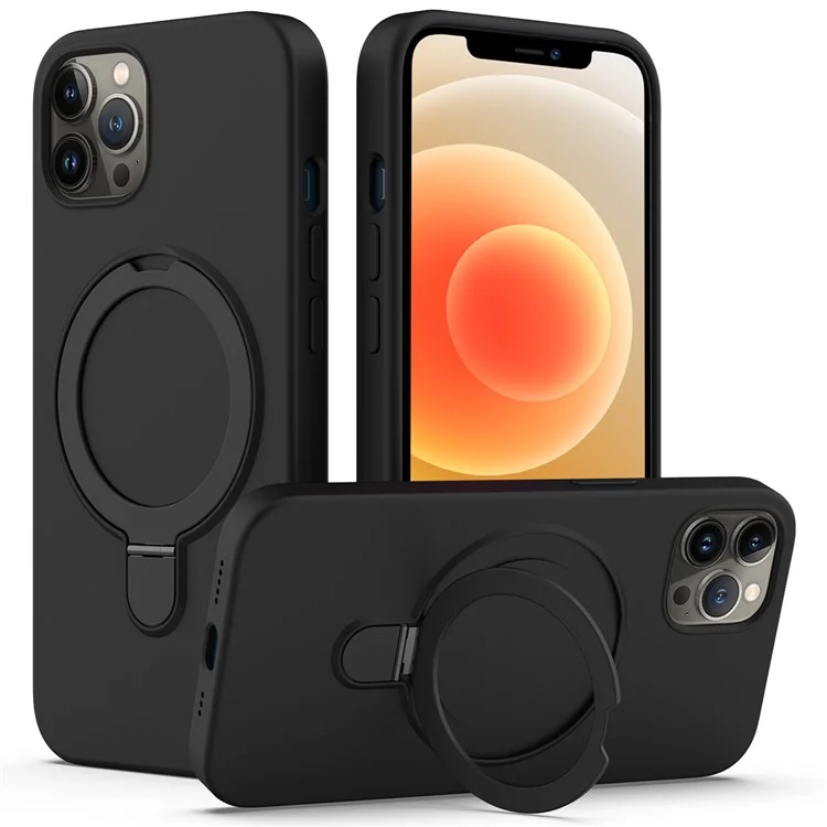 Pour iPhone 12 Pro Max Magnetic Case PC + Coque en silicone avec support en anneau - Noir