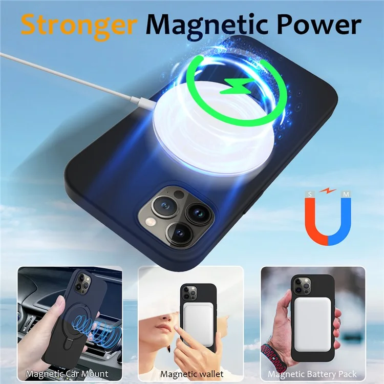 Pour iPhone 12 Pro Max Magnetic Case PC + Coque en silicone avec support en anneau - Noir