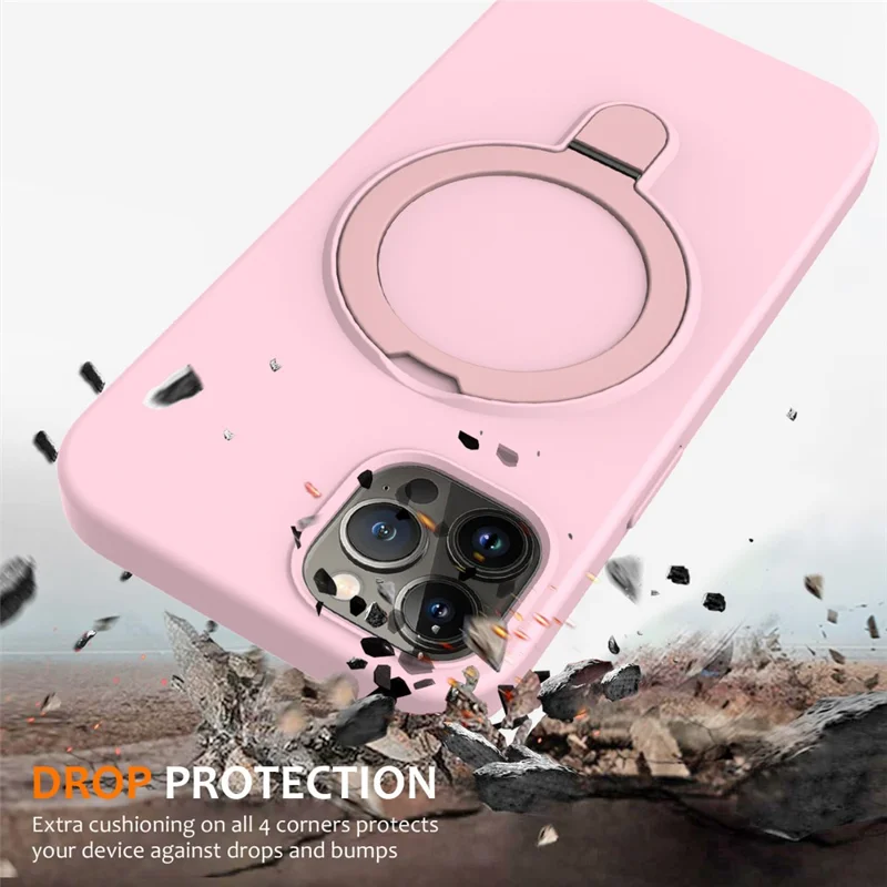 For iPhone 12 Pro Max Magnetic Case PC + Silicone Cover with Ring Kickstand - Grey Pink