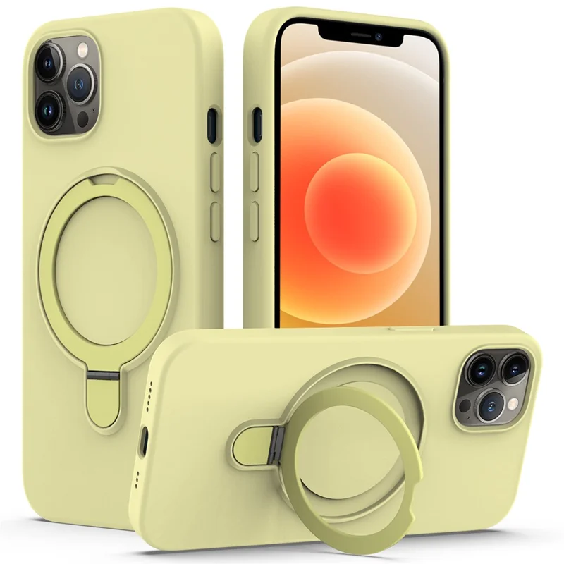 Magnetisk skal till iPhone 12 Pro Max PC + Silicon med ring och ställfot - Gul