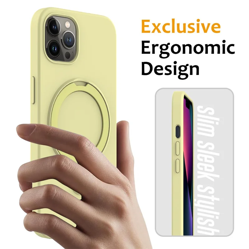 Magnetisk skal till iPhone 12 Pro Max PC + Silicon med ring och ställfot - Gul