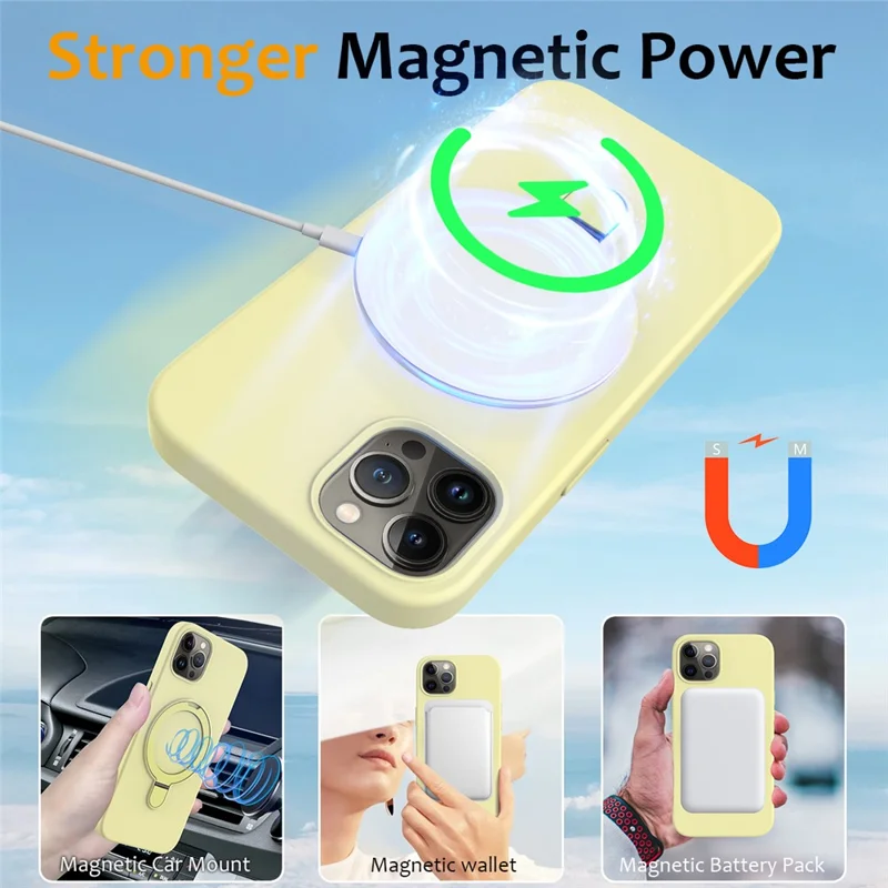 Magnetisk skal till iPhone 12 Pro Max PC + Silicon med ring och ställfot - Gul