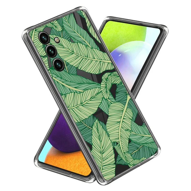 For Samsung Galaxy A35 5G Pattern Phone Case Shockproof Protection TPU Cover - Green Leaves