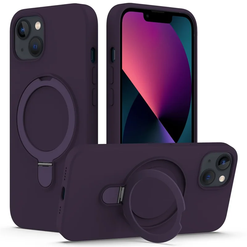 For iPhone 14 Plus Kickstand Case PC + Silicone Phone Cover Compatible with MagSafe - Dark Purple