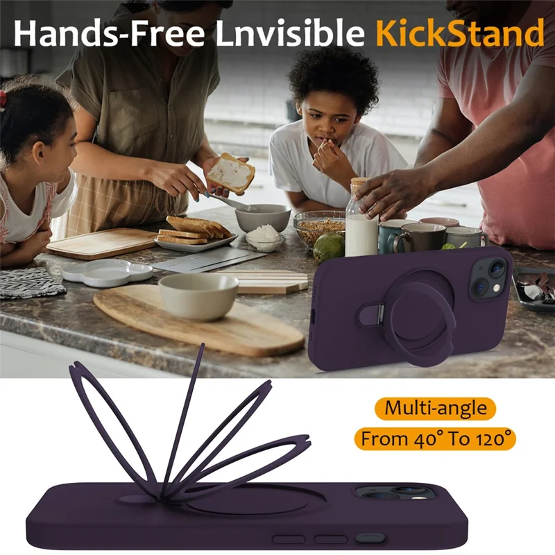 For iPhone 14 Plus Kickstand Case PC + Silicone Phone Cover Compatible with MagSafe - Dark Purple