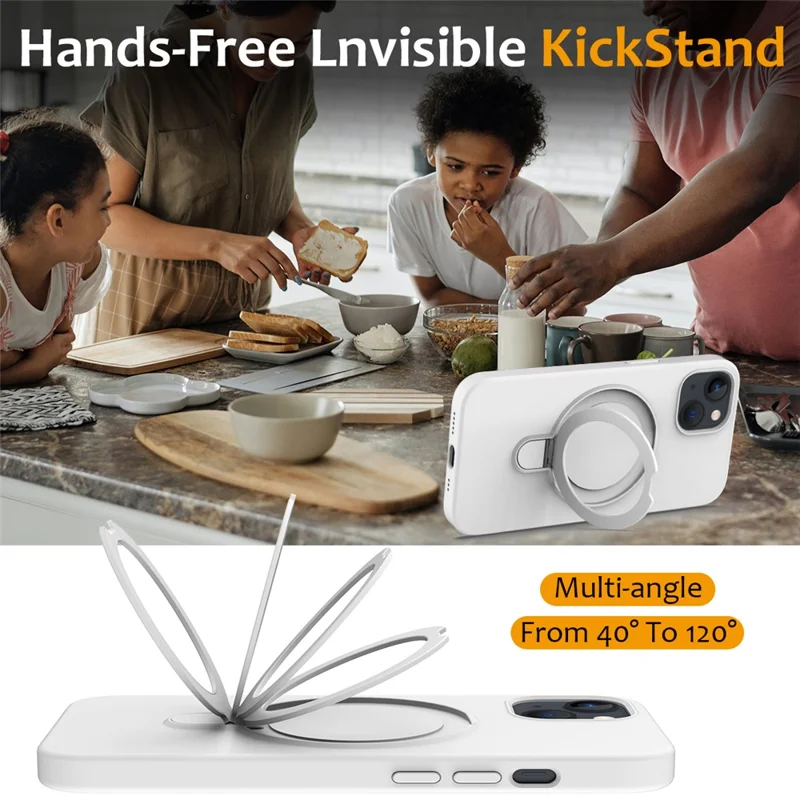 For iPhone 14 Magnetic Case Ring Holder Kickstand Cover Compatible with MagSafe - White