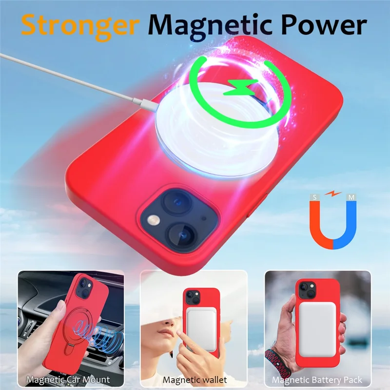 For iPhone 14 Magnetic Case Ring Holder Kickstand Cover Compatible with MagSafe - Red