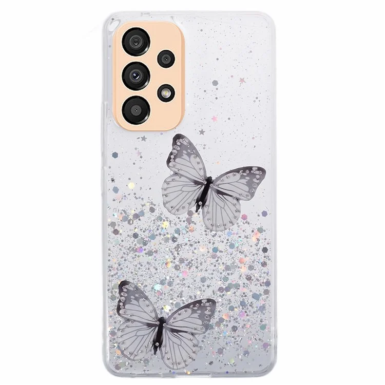 AW Series Case for Samsung Galaxy A23 5G (Global Version) / A23 4G Shell Sparkle Epoxy Butterfly Decor Big Rear Lens Hole Phone Cover - White