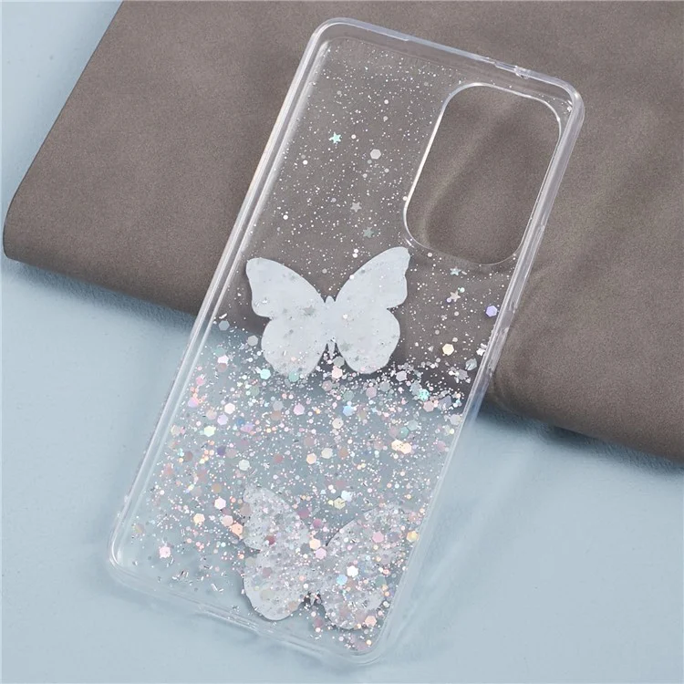AW Series Case for Samsung Galaxy A23 5G (Global Version) / A23 4G Shell Sparkle Epoxy Butterfly Decor Big Rear Lens Hole Phone Cover - White