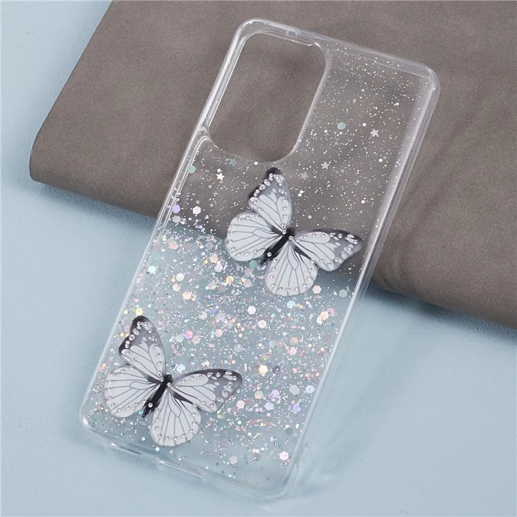 AW Series Case for Samsung Galaxy A23 5G (Global Version) / A23 4G Shell Sparkle Epoxy Butterfly Decor Big Rear Lens Hole Phone Cover - White