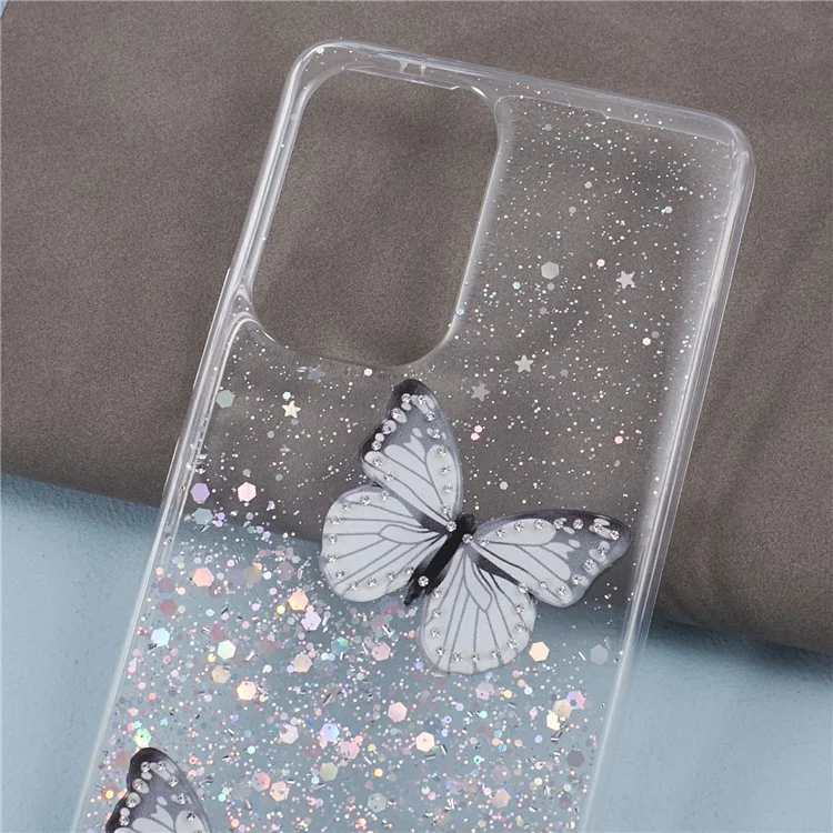 AW Series Case for Samsung Galaxy A23 5G (Global Version) / A23 4G Shell Sparkle Epoxy Butterfly Decor Big Rear Lens Hole Phone Cover - White