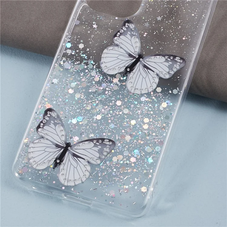 AW Series Case for Samsung Galaxy A23 5G (Global Version) / A23 4G Shell Sparkle Epoxy Butterfly Decor Big Rear Lens Hole Phone Cover - White