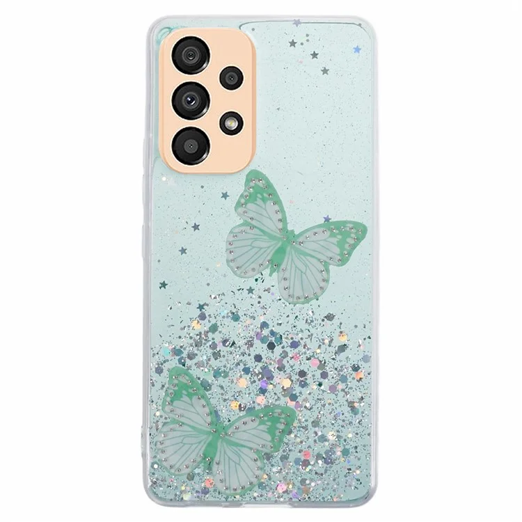 AW-Serie Hülle für Samsung Galaxy A23 5G (globale Version) / A23 4G Schale Funkelnder Epoxy-Schmetterling-Dekor Großes Kameralinsengehäuse Handyhülle - Grün