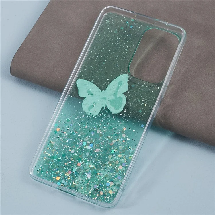 AW-Serie Hülle für Samsung Galaxy A23 5G (globale Version) / A23 4G Schale Funkelnder Epoxy-Schmetterling-Dekor Großes Kameralinsengehäuse Handyhülle - Grün