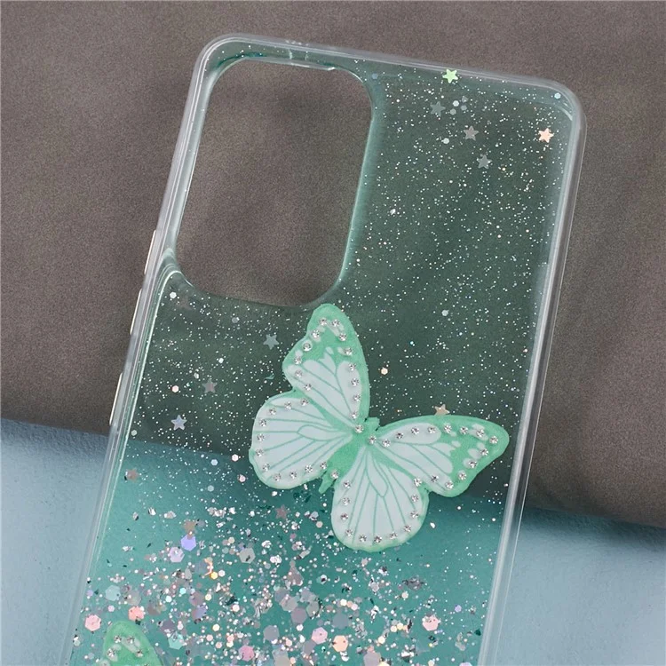 AW-Serie Hülle für Samsung Galaxy A23 5G (globale Version) / A23 4G Schale Funkelnder Epoxy-Schmetterling-Dekor Großes Kameralinsengehäuse Handyhülle - Grün