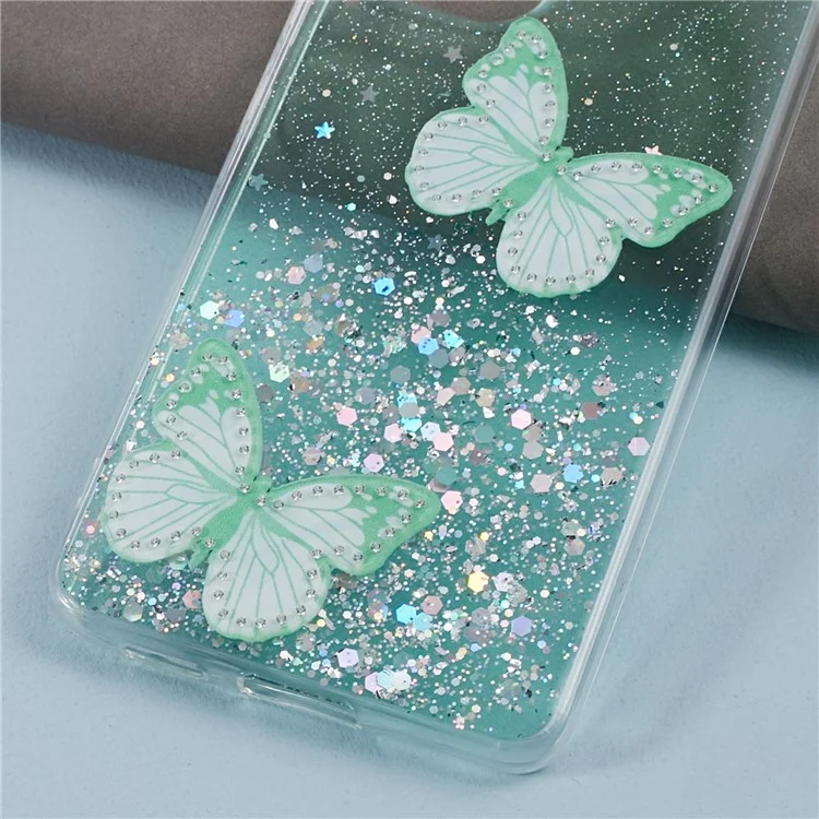 AW-Serie Hülle für Samsung Galaxy A23 5G (globale Version) / A23 4G Schale Funkelnder Epoxy-Schmetterling-Dekor Großes Kameralinsengehäuse Handyhülle - Grün