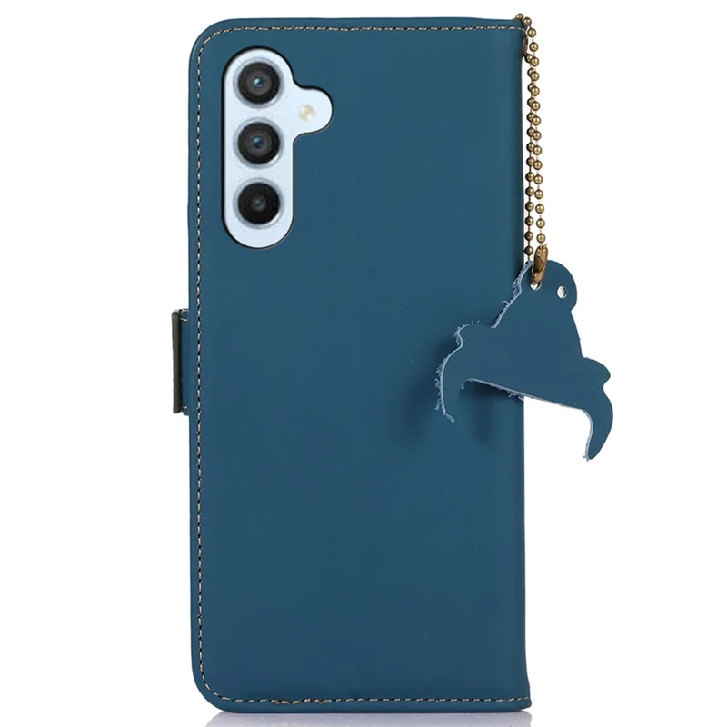 Voor Samsung Galaxy A35 5G RFID-blokkering hoesje Echt lederen standaard telefoonhoesje - Blauw