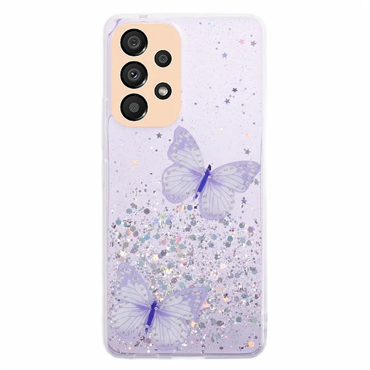 AW-Serie für Samsung Galaxy A32 5G / M32 5G Handyhülle mit Schmetterlingsdekoration, funkelnder Epoxy-Abdeckung und großer Kameralinsenöffnung - Lila