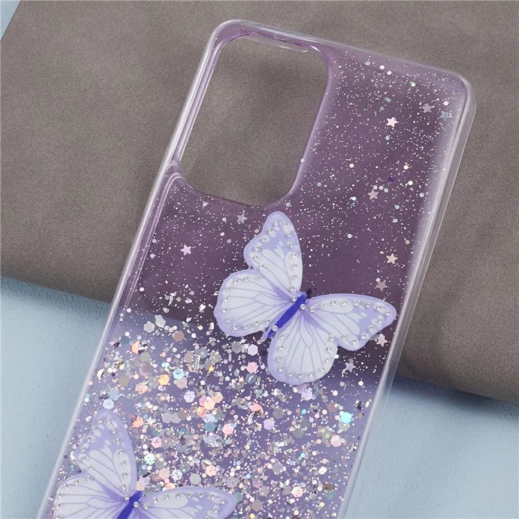 AW-Serie für Samsung Galaxy A32 5G / M32 5G Handyhülle mit Schmetterlingsdekoration, funkelnder Epoxy-Abdeckung und großer Kameralinsenöffnung - Lila