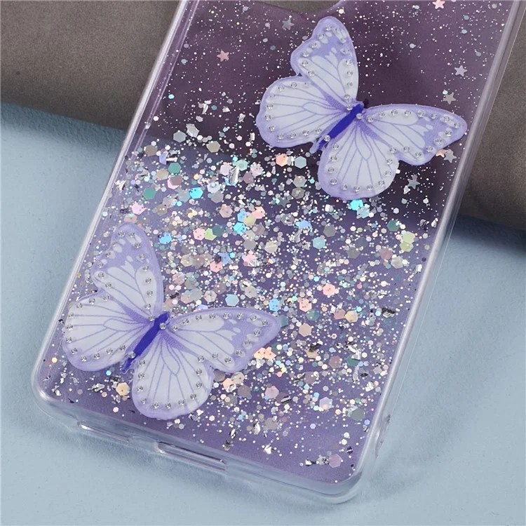 AW-Serie für Samsung Galaxy A32 5G / M32 5G Handyhülle mit Schmetterlingsdekoration, funkelnder Epoxy-Abdeckung und großer Kameralinsenöffnung - Lila