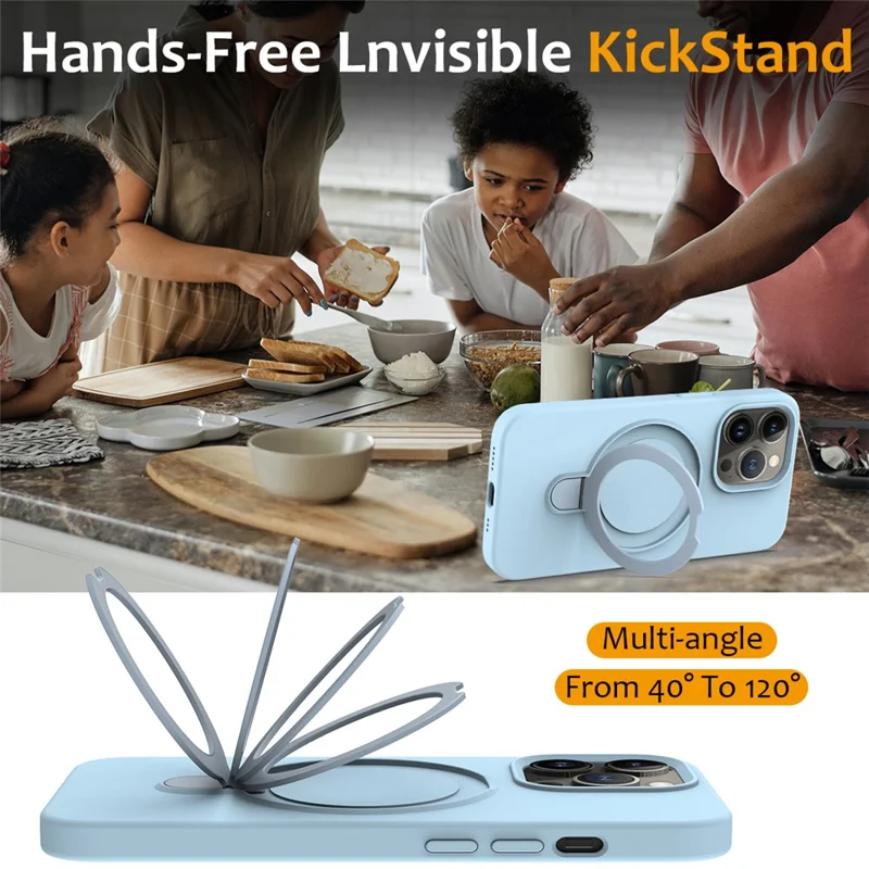 For iPhone 15 Pro Max Kickstand Phone Case Compatible with MagSafe - Sky Blue