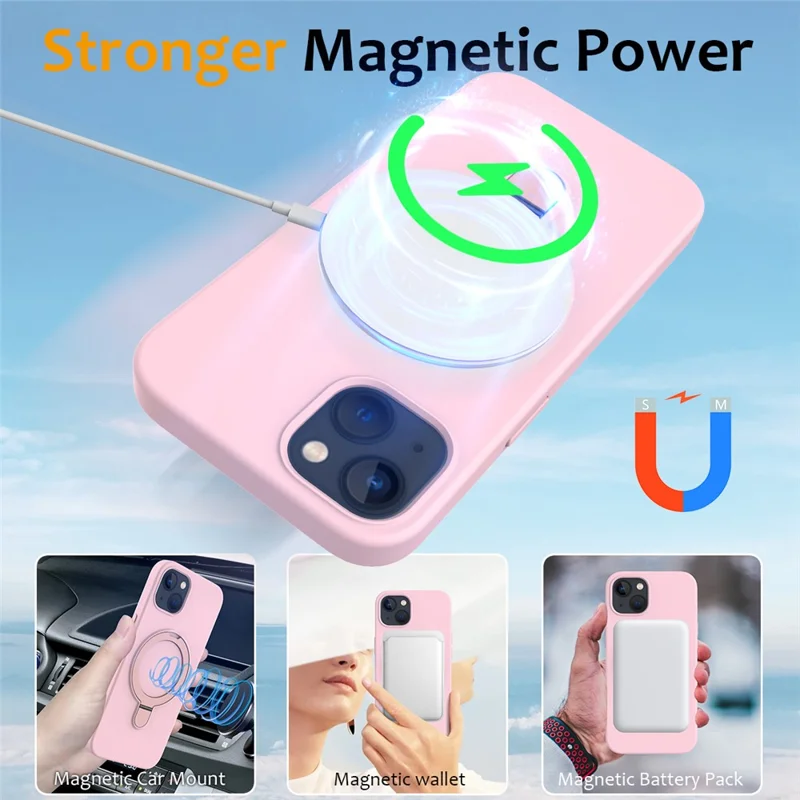 For iPhone 15 Plus Magnetic Case Compatible with MagSafe Phone Kickstand Cover - Grey Pink