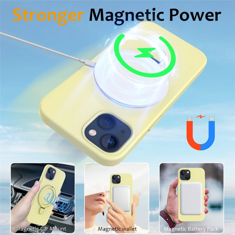 For iPhone 15 Plus Magnetic Case Compatible with MagSafe Phone Kickstand Cover - Yellow