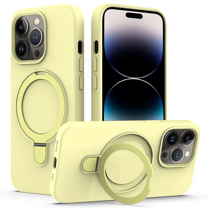 For iPhone 14 Pro Max Kickstand Case PC + Silicone Cover Compatible with MagSafe - Yellow