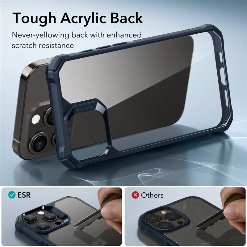ESR Air Armor Series For iPhone 15 Pro Max Case TPU+Acrylic Scratch-resistant Cell Phone Cover - Clear Dark Blue