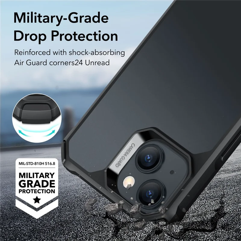 ESR Air Armor Series For iPhone 15 Case TPU+Acrylic Drop-resistant Phone Back Shell - Frosted Black