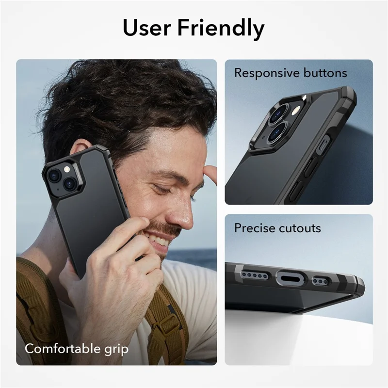 ESR Air Armor Series For iPhone 15 Case TPU+Acrylic Drop-resistant Phone Back Shell - Frosted Black