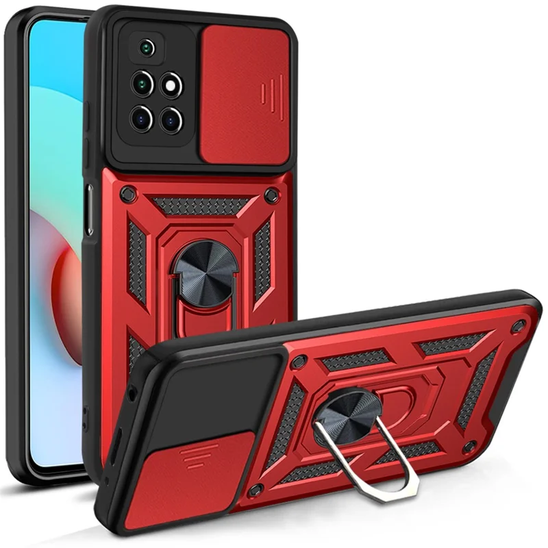 For Xiaomi Redmi Note 11 4G (MediaTek) / Redmi 10 4G (2021) / Redmi 10 2022 4G Case Kickstand Phone Cover - Red