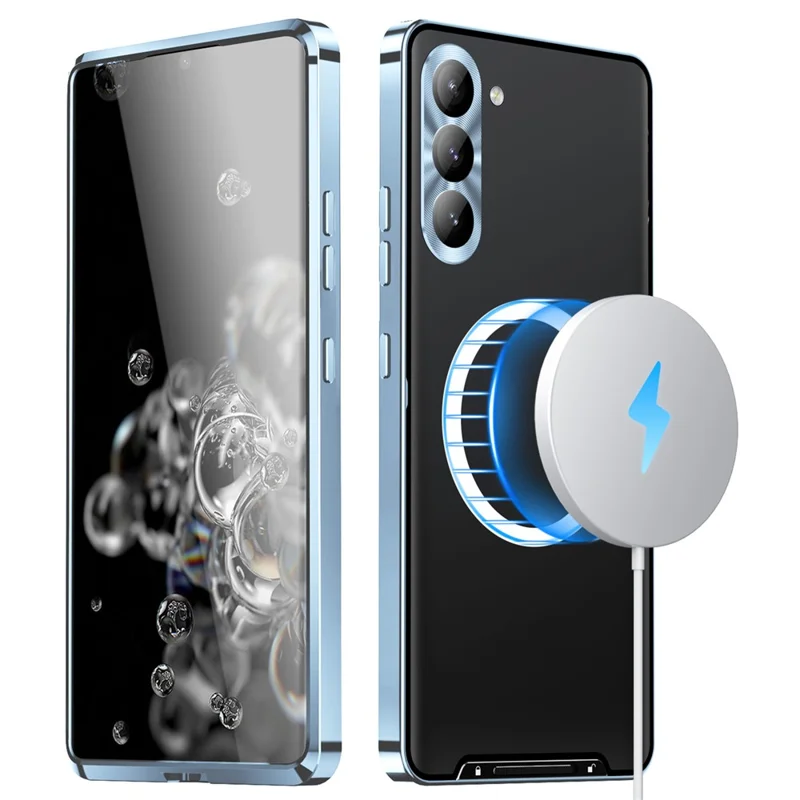 For Samsung Galaxy S24+ Matte Phone Case Lens Protection Metal Frame Magnetic Cover - Blue