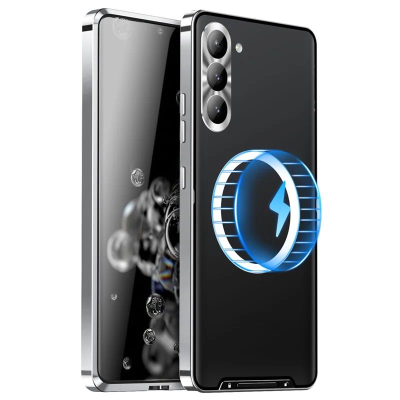 For Samsung Galaxy S24+ Matte Phone Case Lens Protection Metal Frame Magnetic Cover - Silver