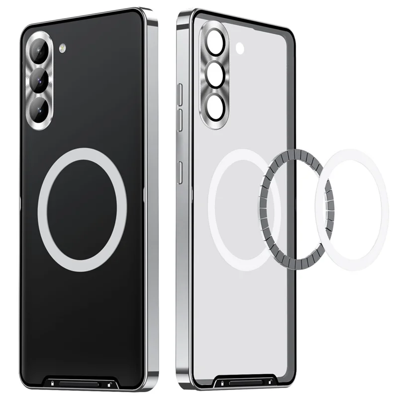 For Samsung Galaxy S24+ Matte Phone Case Lens Protection Metal Frame Magnetic Cover - Silver