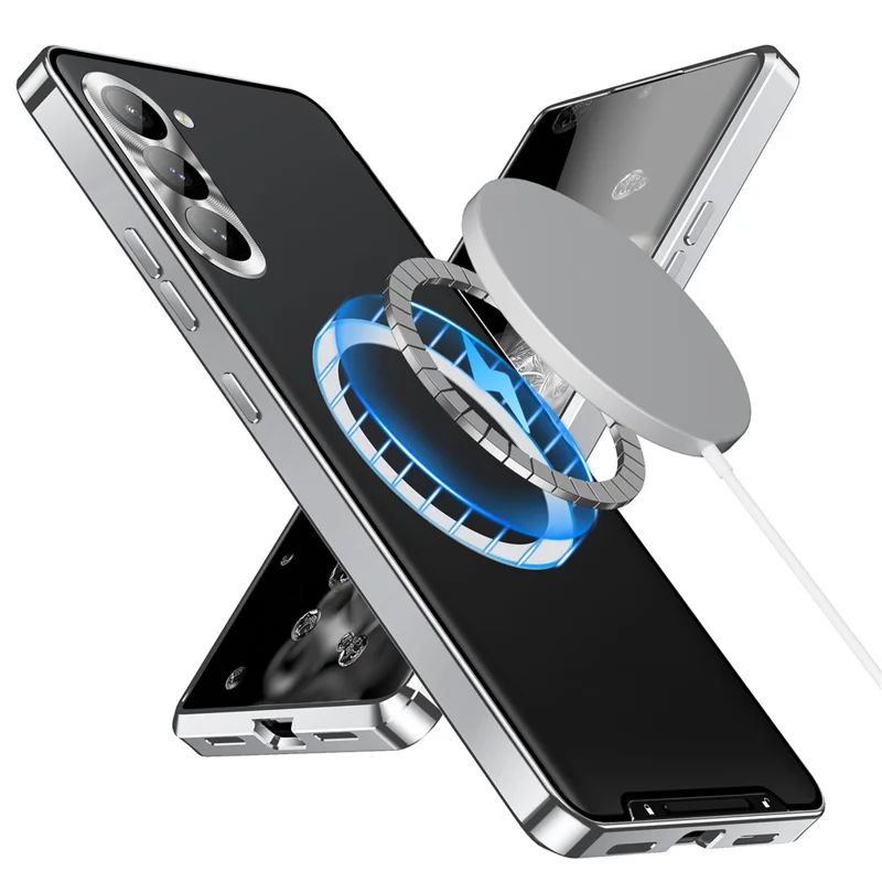 For Samsung Galaxy S24+ Matte Phone Case Lens Protection Metal Frame Magnetic Cover - Silver