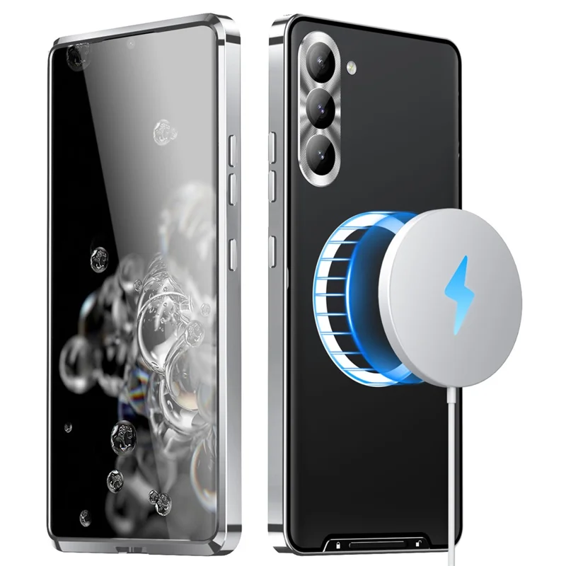 For Samsung Galaxy S24+ Matte Phone Case Lens Protection Metal Frame Magnetic Cover - Silver