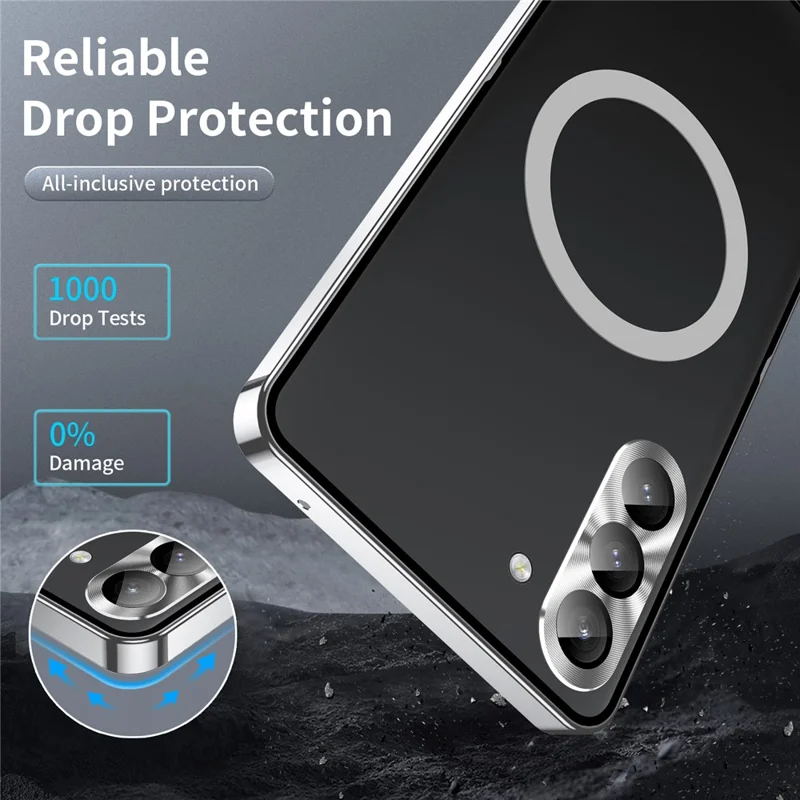 For Samsung Galaxy S24+ Matte Phone Case Lens Protection Metal Frame Magnetic Cover - Silver