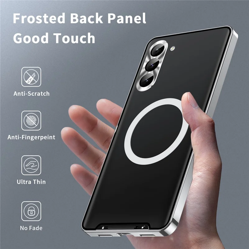 For Samsung Galaxy S24+ Matte Phone Case Lens Protection Metal Frame Magnetic Cover - Silver