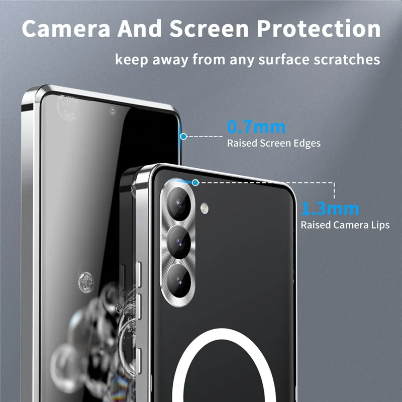 For Samsung Galaxy S24+ Matte Phone Case Lens Protection Metal Frame Magnetic Cover - Silver