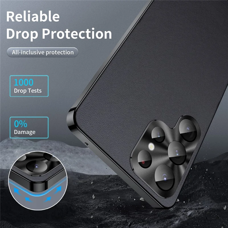 Pour Samsung Galaxy S24 Ultra Étui magnétique en métal Cadre en cuir + Coque en PC mat - Noir