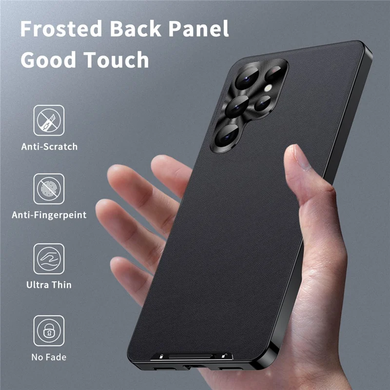 Pour Samsung Galaxy S24 Ultra Étui magnétique en métal Cadre en cuir + Coque en PC mat - Noir
