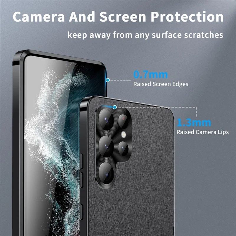 Pour Samsung Galaxy S24 Ultra Étui magnétique en métal Cadre en cuir + Coque en PC mat - Noir
