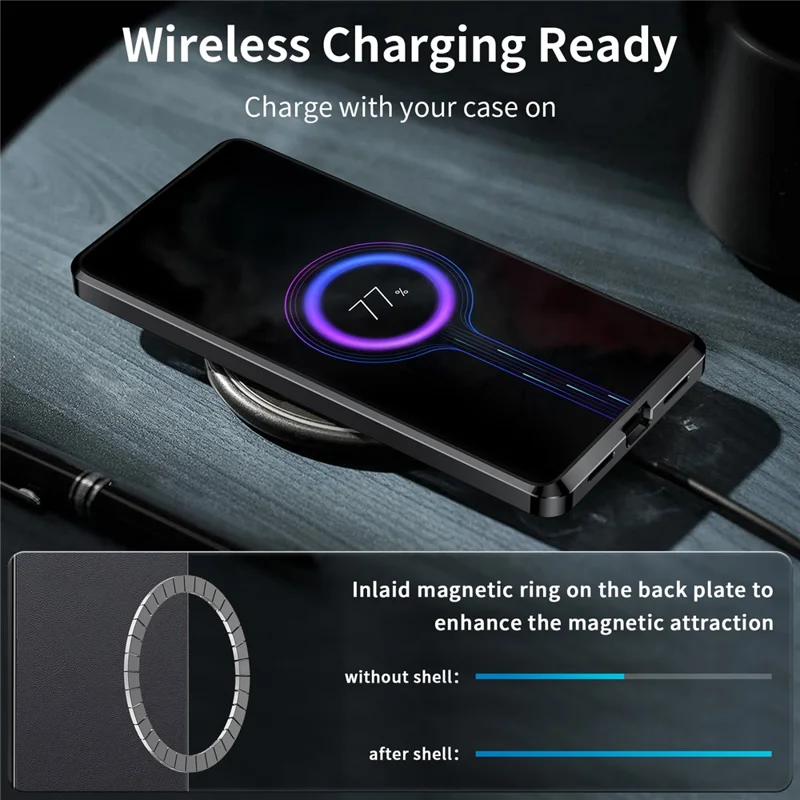 Pour Samsung Galaxy S24 Ultra Étui magnétique en métal Cadre en cuir + Coque en PC mat - Noir