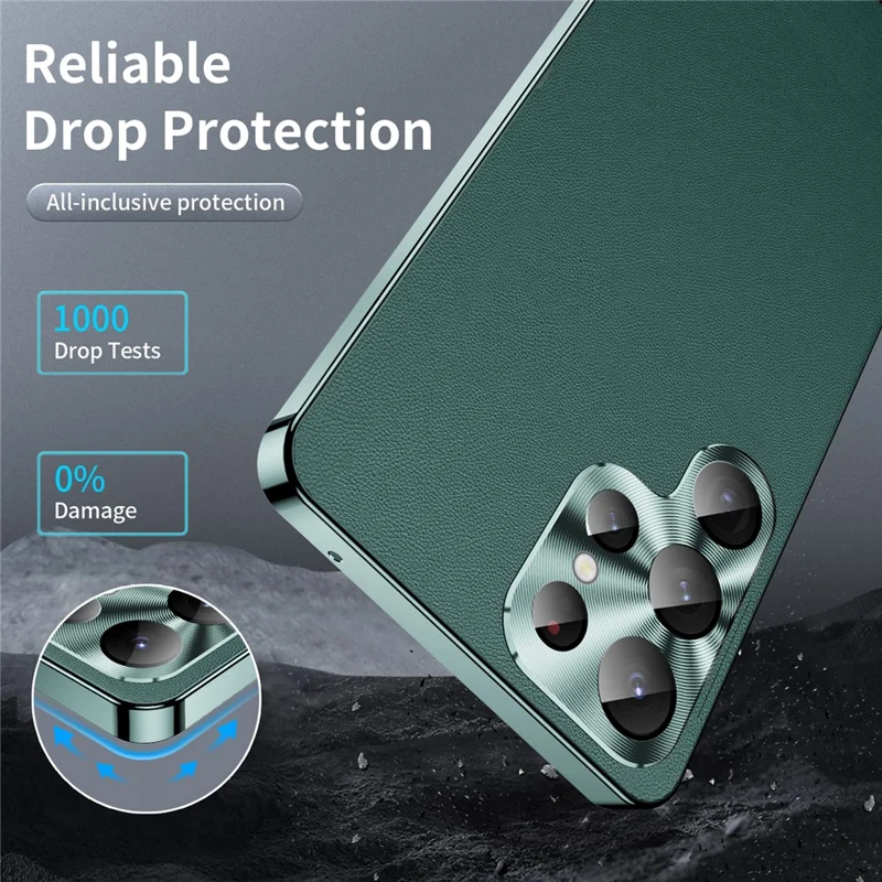 For Samsung Galaxy S24 Ultra Magnetic Case Metal Frame Leather+PC Matte Cover - Green